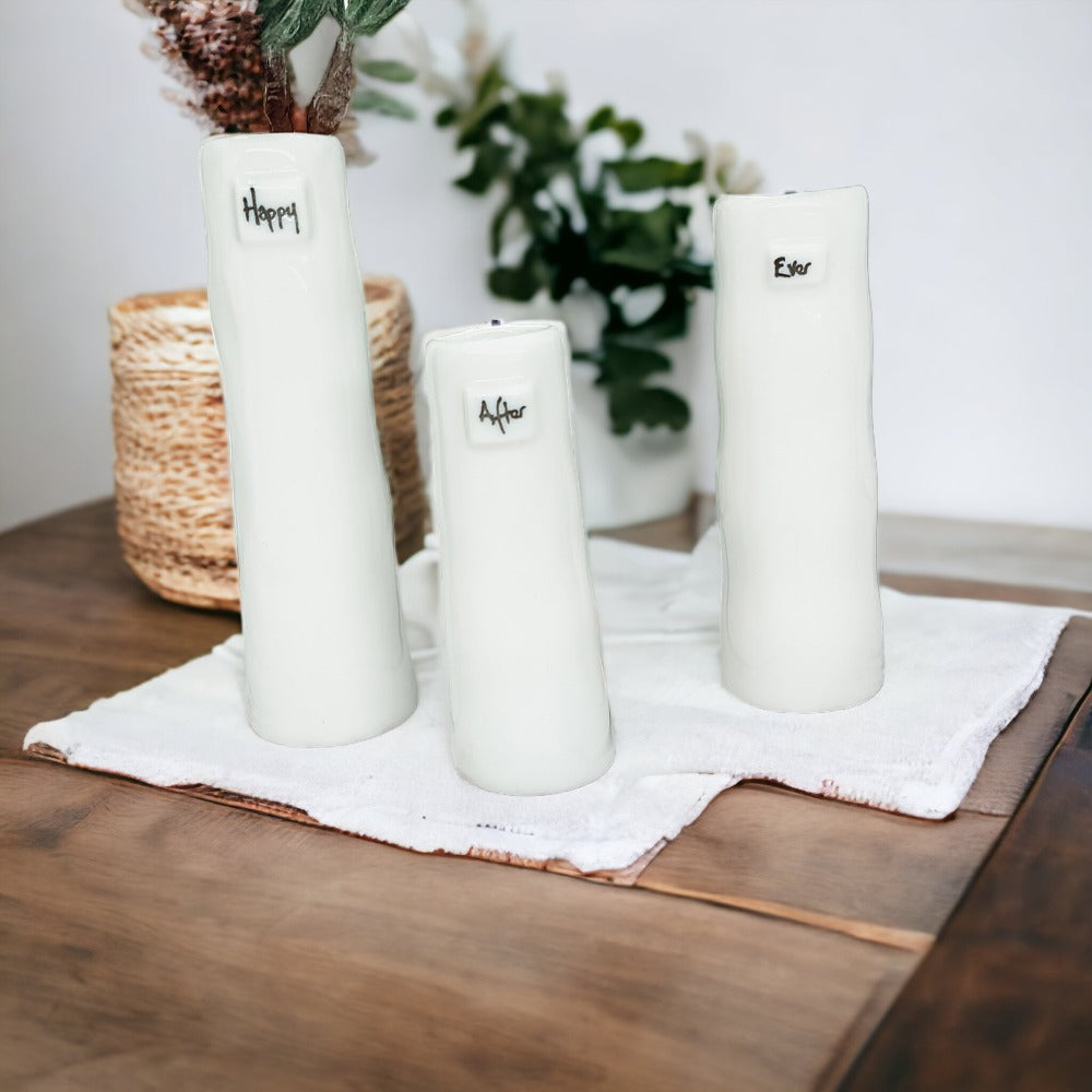 Mini Porcelain Vase Gift Set 3 White Glazed Bud Vases In Gift Box