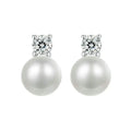 Moissanite 925 Sterling Silver Freshwater Pearl Stud Earrings VVS1 Lab Diamond 0.1ct each