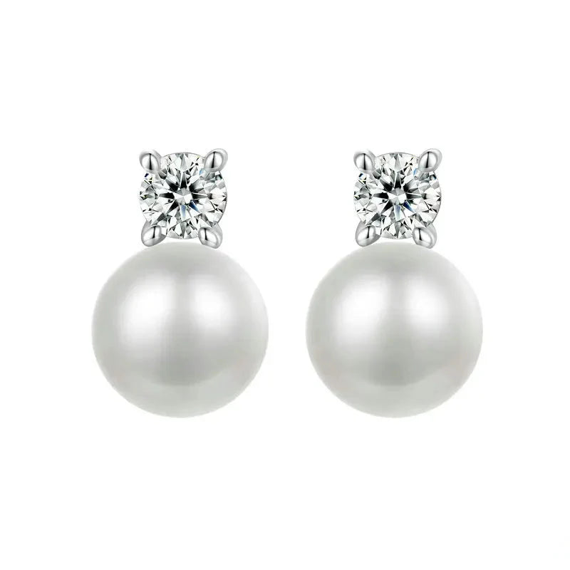 Moissanite 925 Sterling Silver Freshwater Pearl Stud Earrings VVS1 Lab Diamond 0.1ct each