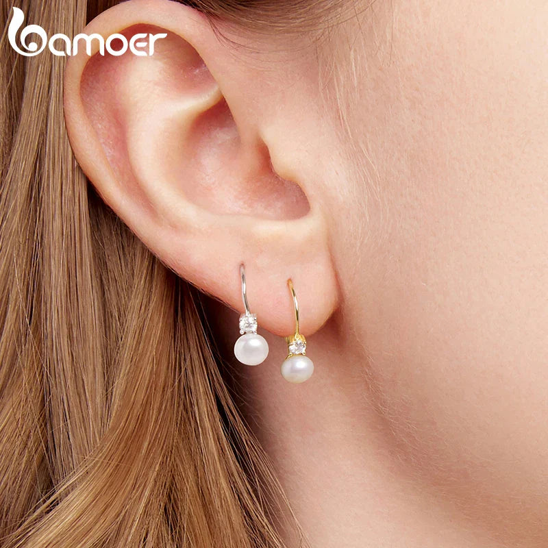 Moissanite Freshwater Pearl Drop Earrings 925 Sterling Silver Round Cut Dangle