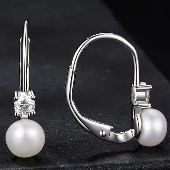 Moissanite Freshwater Pearl Drop Earrings 925 Sterling Silver Round Cut Dangle
