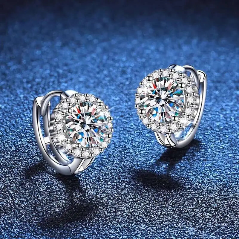 Moissanite Hoop Earrings 925 Sterling Silver Diamond-Cut Wedding Gift For Women