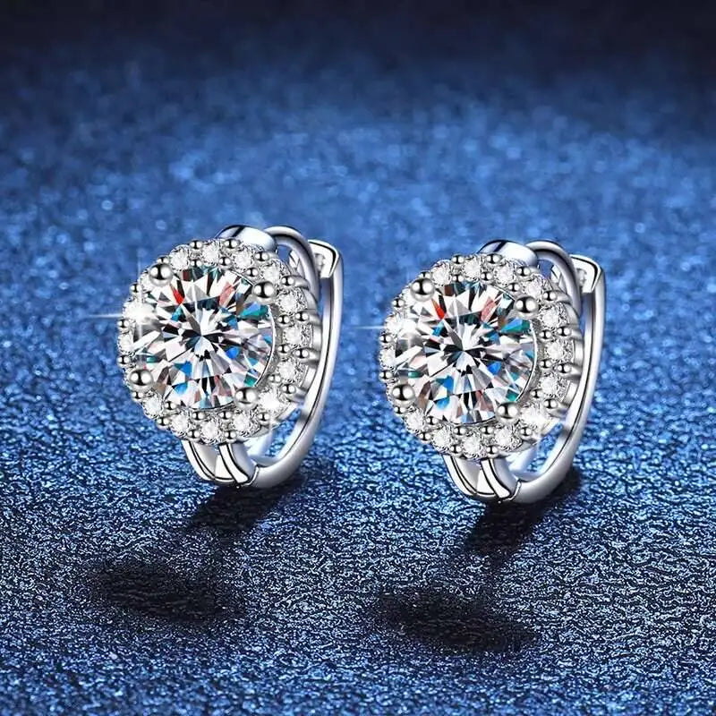 Moissanite Hoop Earrings 925 Sterling Silver Diamond-Cut Wedding Gift For Women white