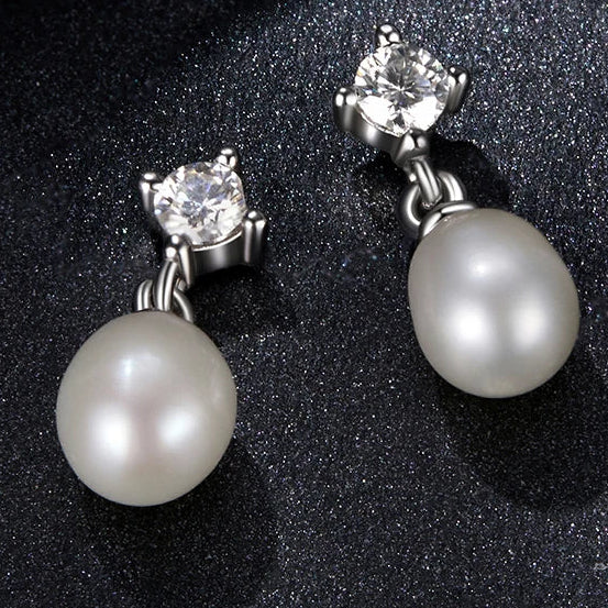 Moissanite Pearl Drop Earrings 925 Sterling Silver 0.1ct Each