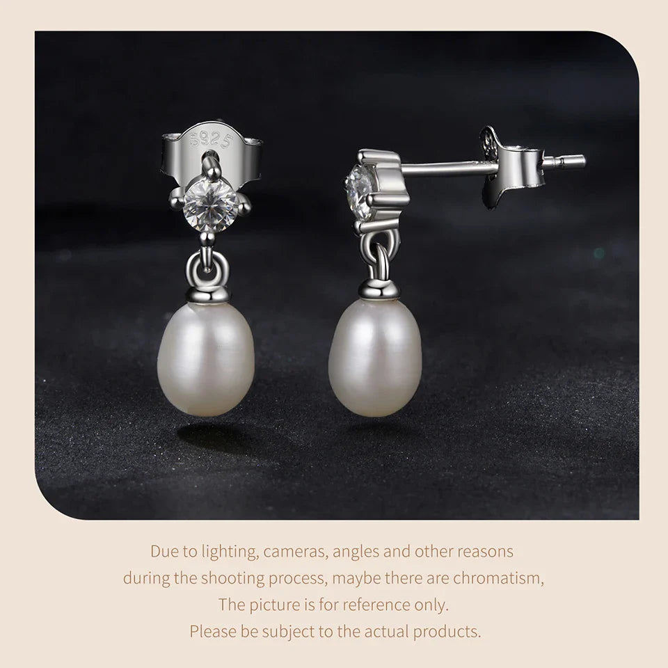 Moissanite Pearl Drop Earrings 925 Sterling Silver 0.1ct Each
