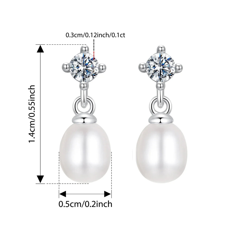 Moissanite Pearl Drop Earrings 925 Sterling Silver 0.1ct Each pearl drop stud