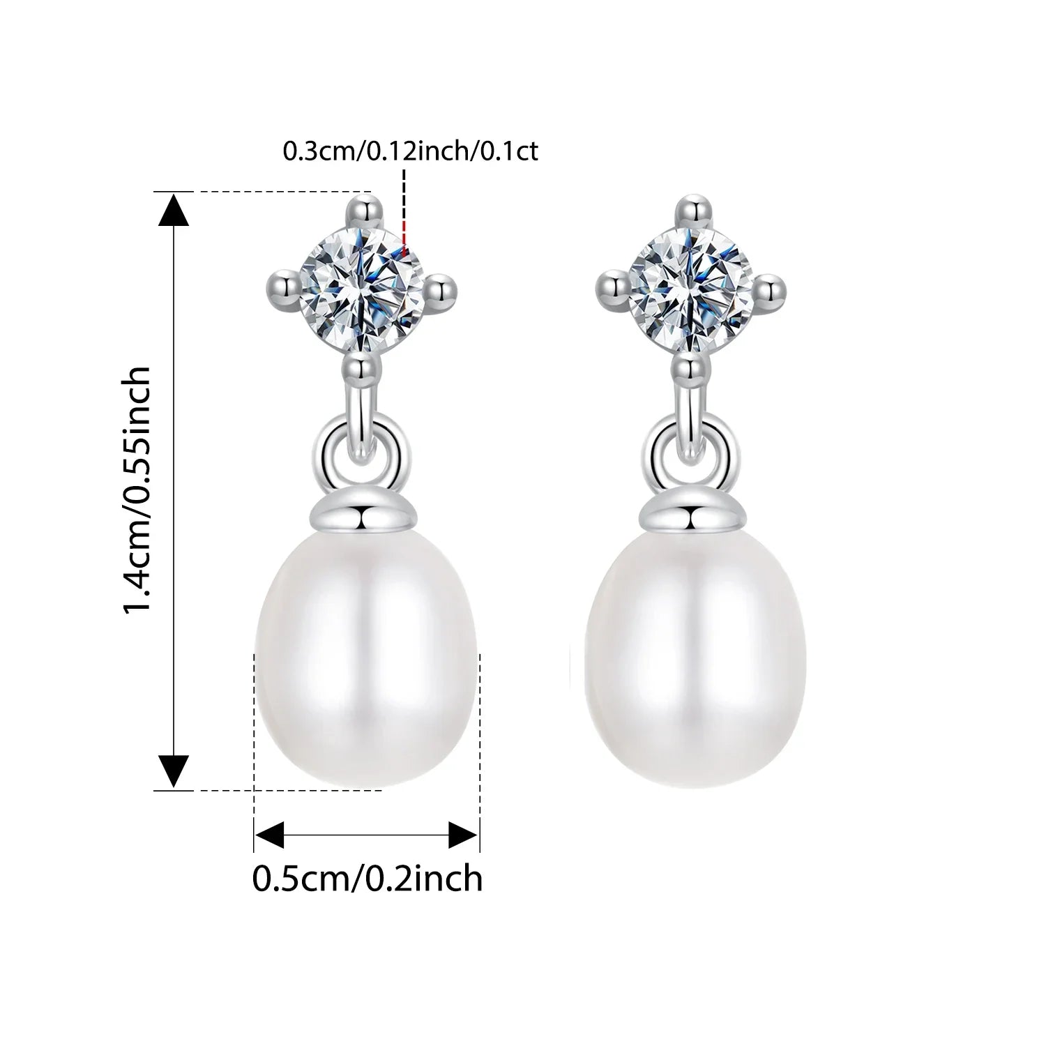 Moissanite Pearl Drop Earrings 925 Sterling Silver 0.1ct Each pearl drop stud