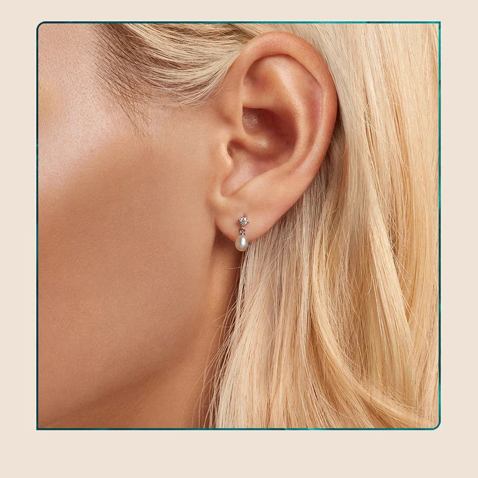Moissanite Pearl Drop Earrings 925 Sterling Silver 0.1ct Each