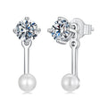 Moissanite Pearl Stud Earrings 925 Sterling Silver Lab Diamond CZ Bridal Gift pearl drop stud