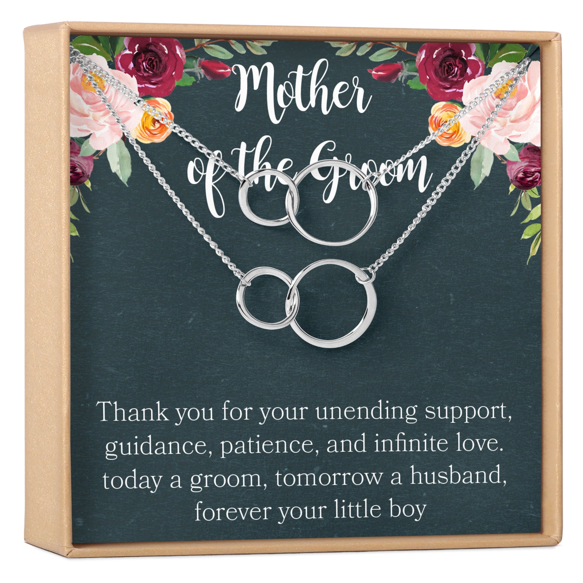 Mother of the Groom Necklace, Multiple Styles 2 Interlocking Circles, Set of 2 Silver