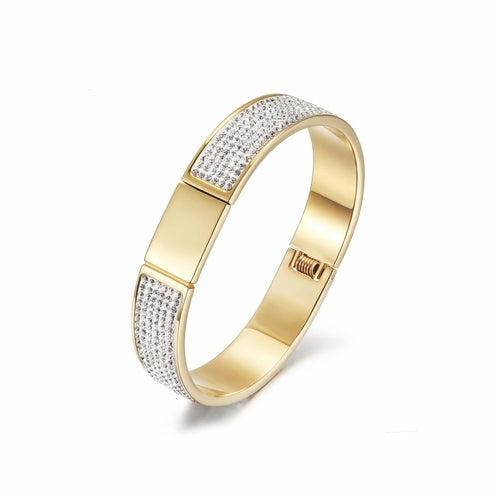 Pave Crystal Gold Bangle Bracelet Women Elegant Sparkle Gold