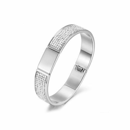 Pave Crystal Gold Bangle Bracelet Women Elegant Sparkle Silver