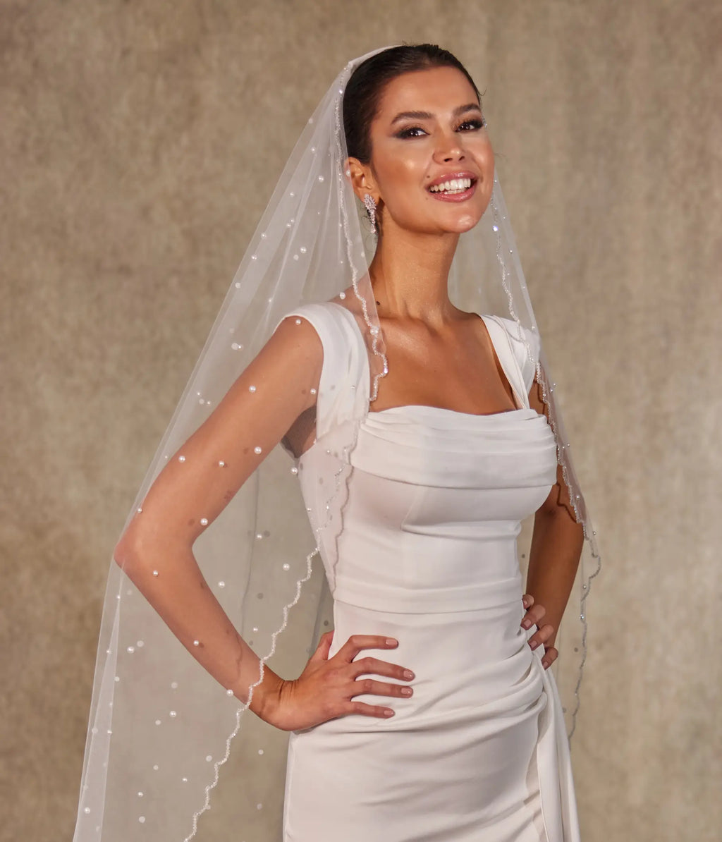 Pearl Wedding Veil, Cathedral Veil- D238