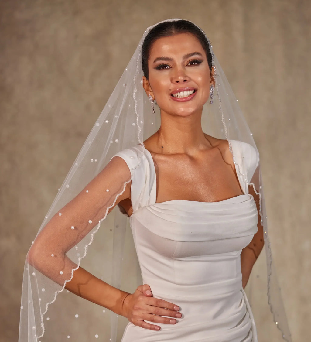 Pearl Wedding Veil, Cathedral Veil- D238