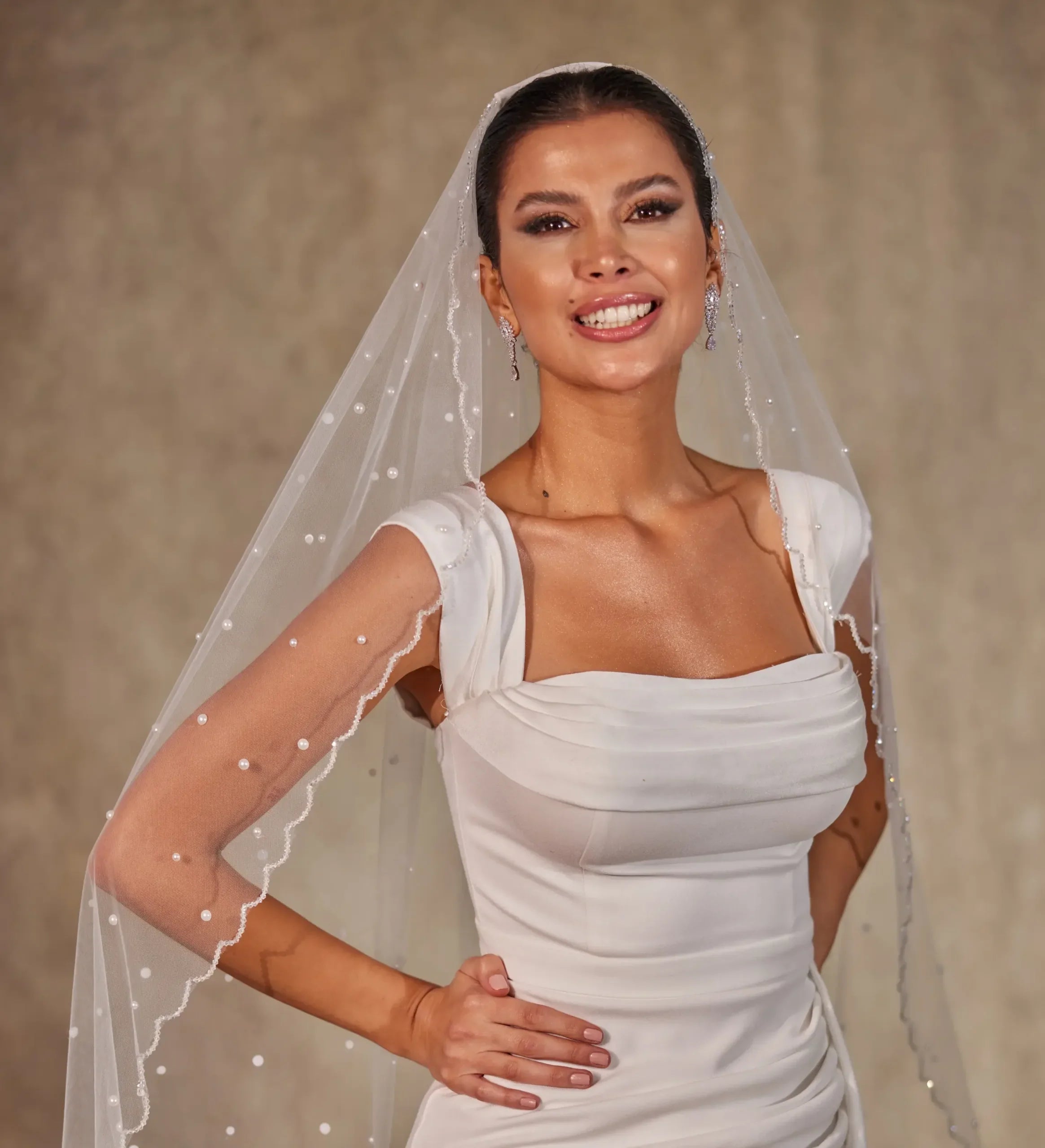 Pearl Wedding Veil, Cathedral Veil- D238