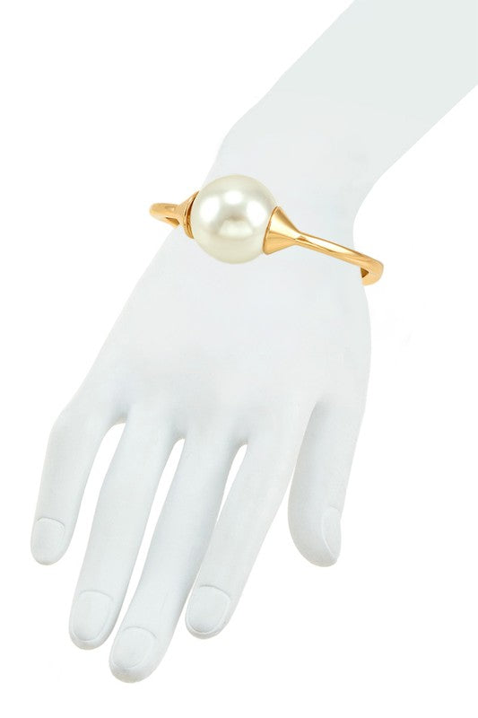 Pearl Hinge Bracelet With Pearl Ball Accent Gold Plated