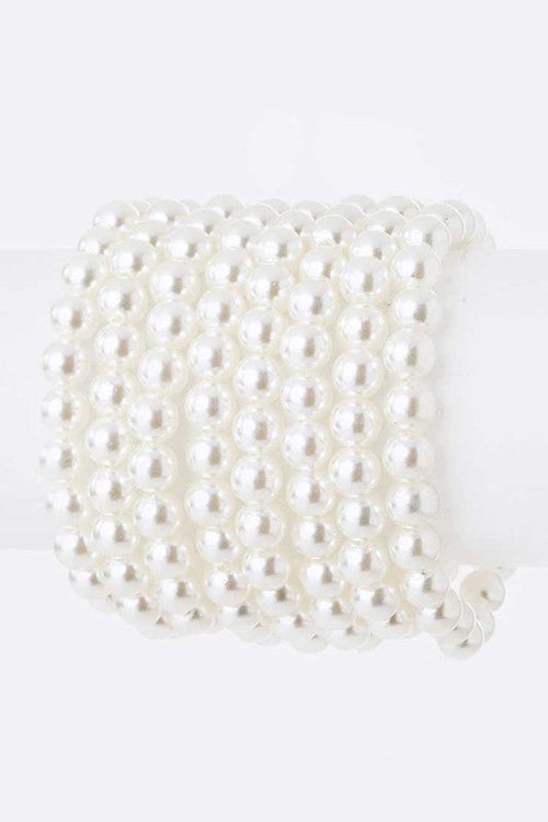 Pearl Stretch Bracelet Set Layered Stackable Gold Beaded 1 White