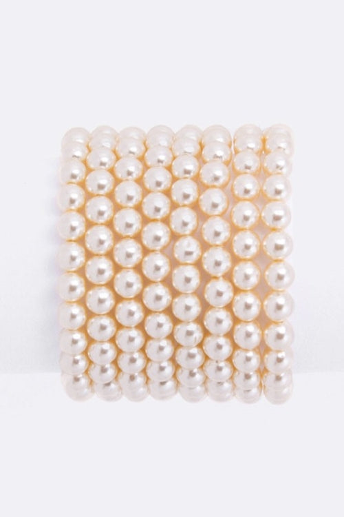 Pearl Stretch Bracelet Set Layered Stackable Gold Beaded 1 Cream