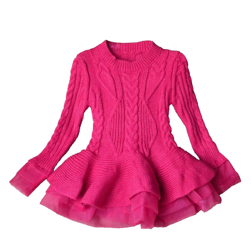 Girls' Sweater Dress Long Sleeve Rose red 130cm