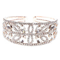 Rhinestone Floral Leaf Wrap Bracelet Spring Wedding One Rose Gold-Clear