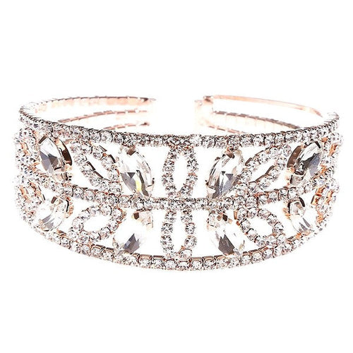 Rhinestone Floral Leaf Wrap Bracelet Spring Wedding One Rose Gold-Clear