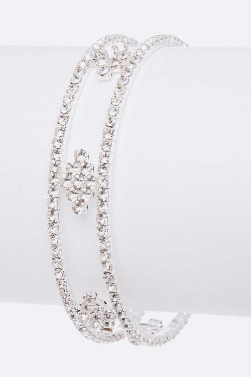 Rhinestone Open Cuff Bracelet Gold Plated Crystal Accent O S Rhodium