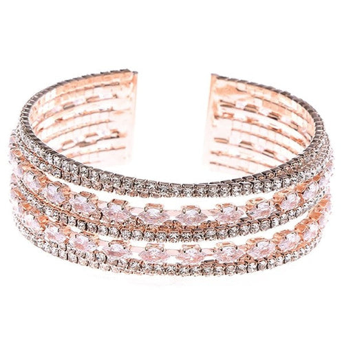Rose Gold Marquise CZ Multi Line Cuff Sparkling Bracelet One Rose Gold-Clear