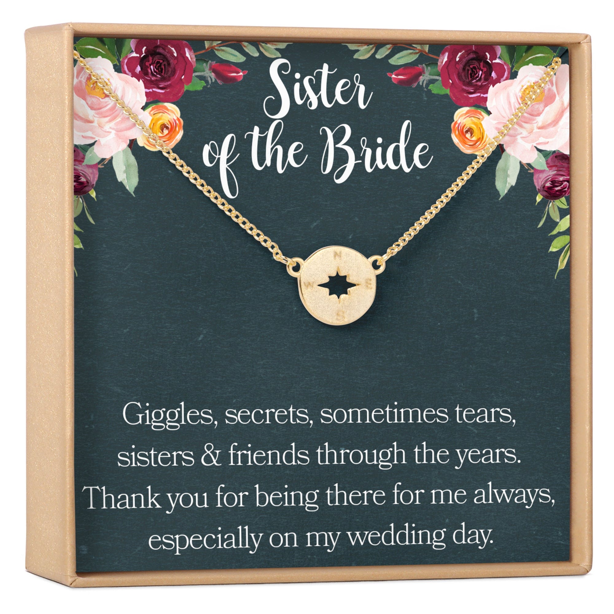 Sister of the Bride Necklace Multiple Styles Compass Gold