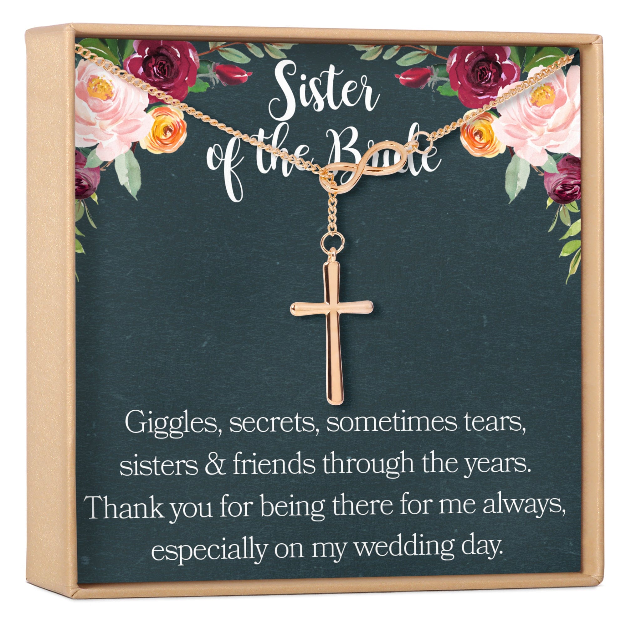 Sister of the Bride Necklace Multiple Styles Infinity Cross Rose Gold