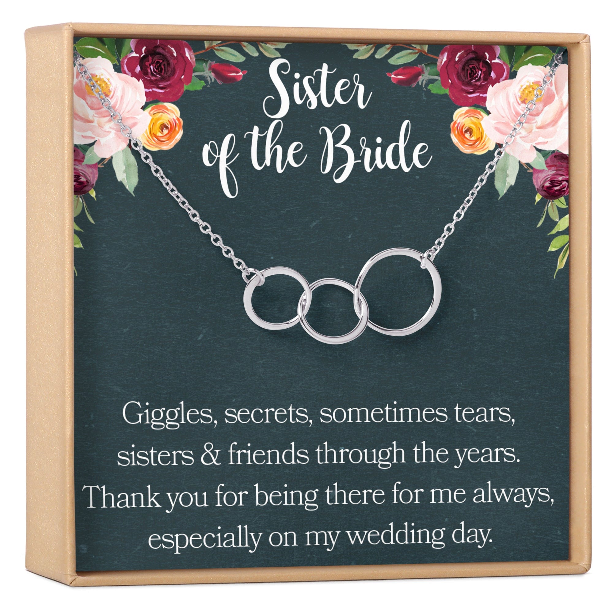 Sister of the Bride Necklace Multiple Styles 3 Interlocking Circles Silver