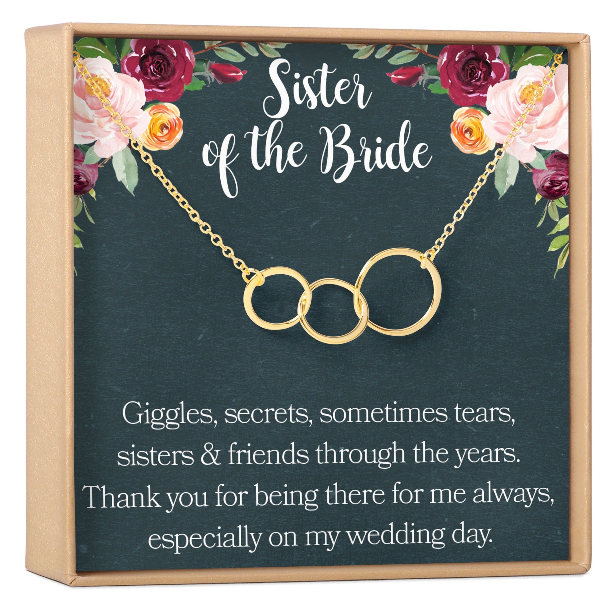Sister of the Bride Necklace Multiple Styles 3 Interlocking Circles Gold
