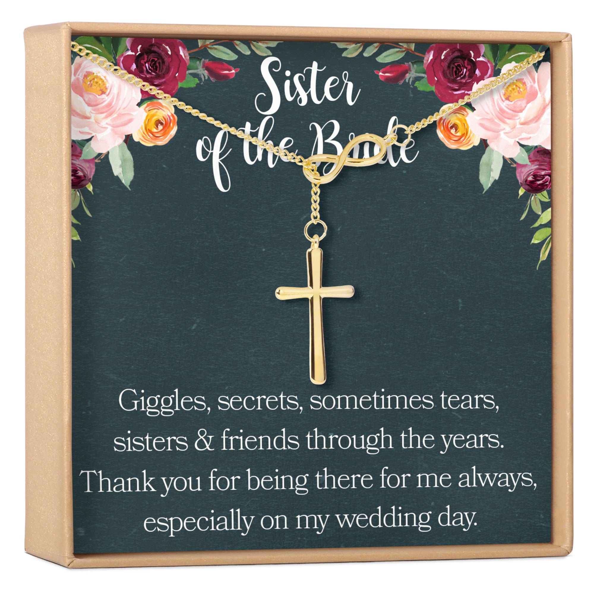 Sister of the Bride Necklace Multiple Styles Infinity Cross Gold
