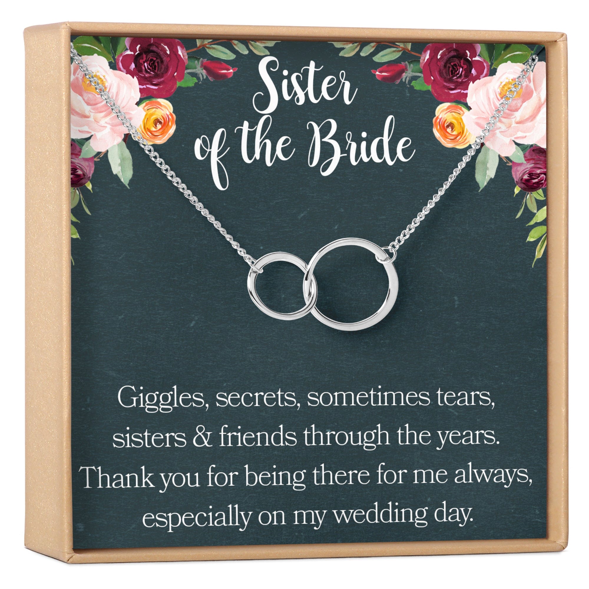 Sister of the Bride Necklace Multiple Styles 2 Interlocking Circles Silver
