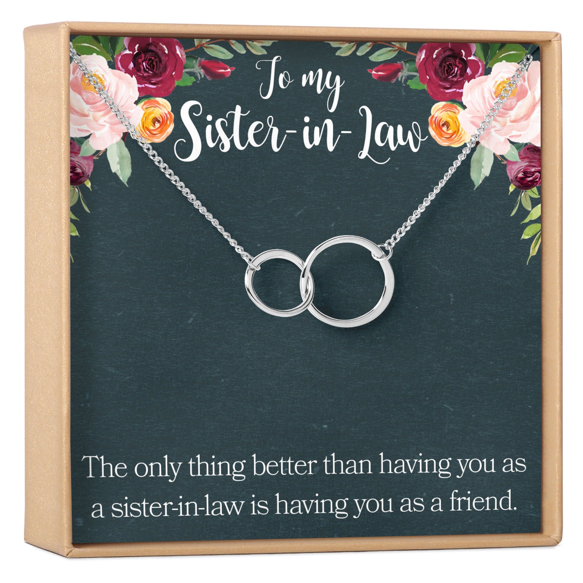 Sister of the Groom Necklace, Multiple Styles 2 Interlocking Circles (1) Silver