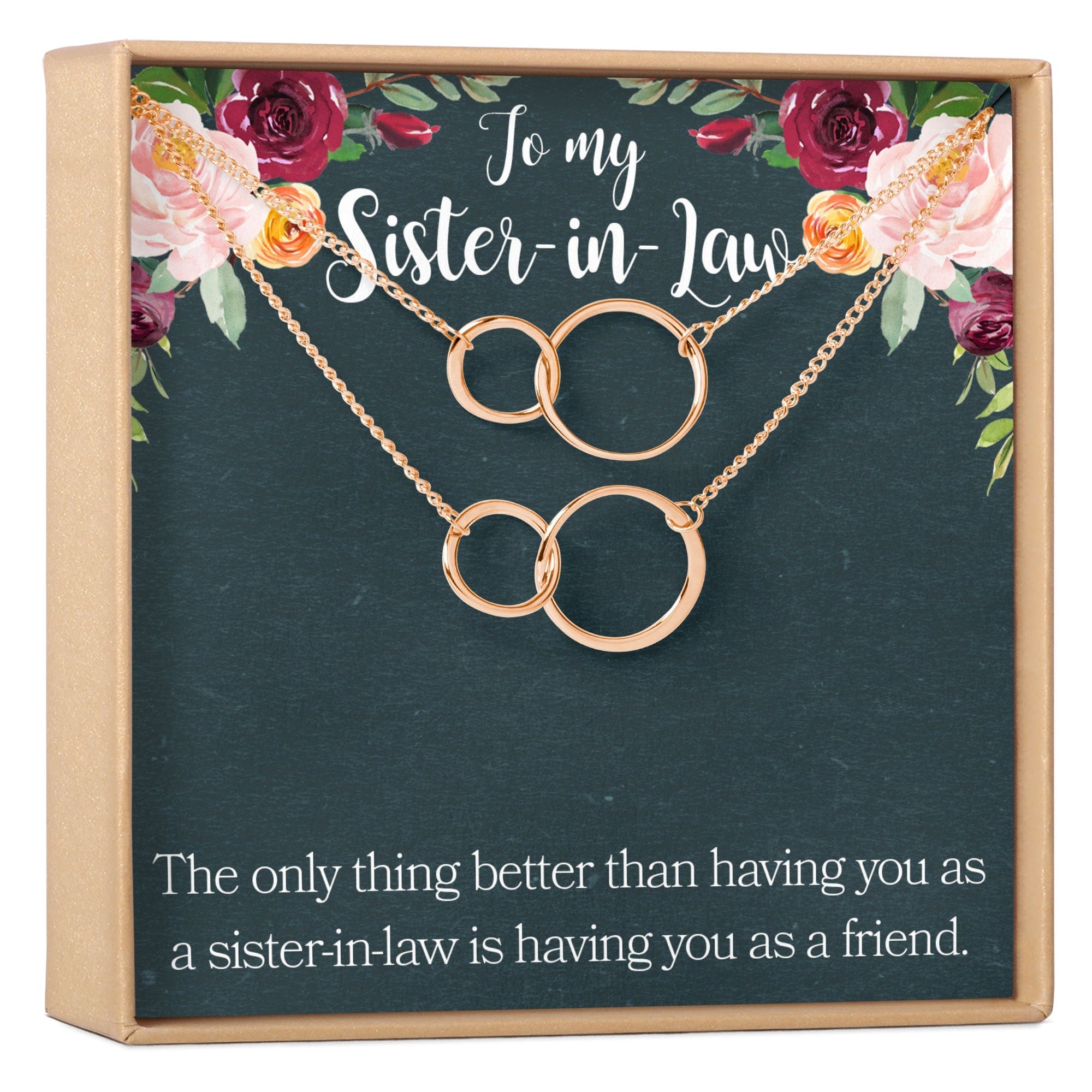 Sister of the Groom Necklace, Multiple Styles 2 Interlocking Circles, Set of 2 Rose Gold