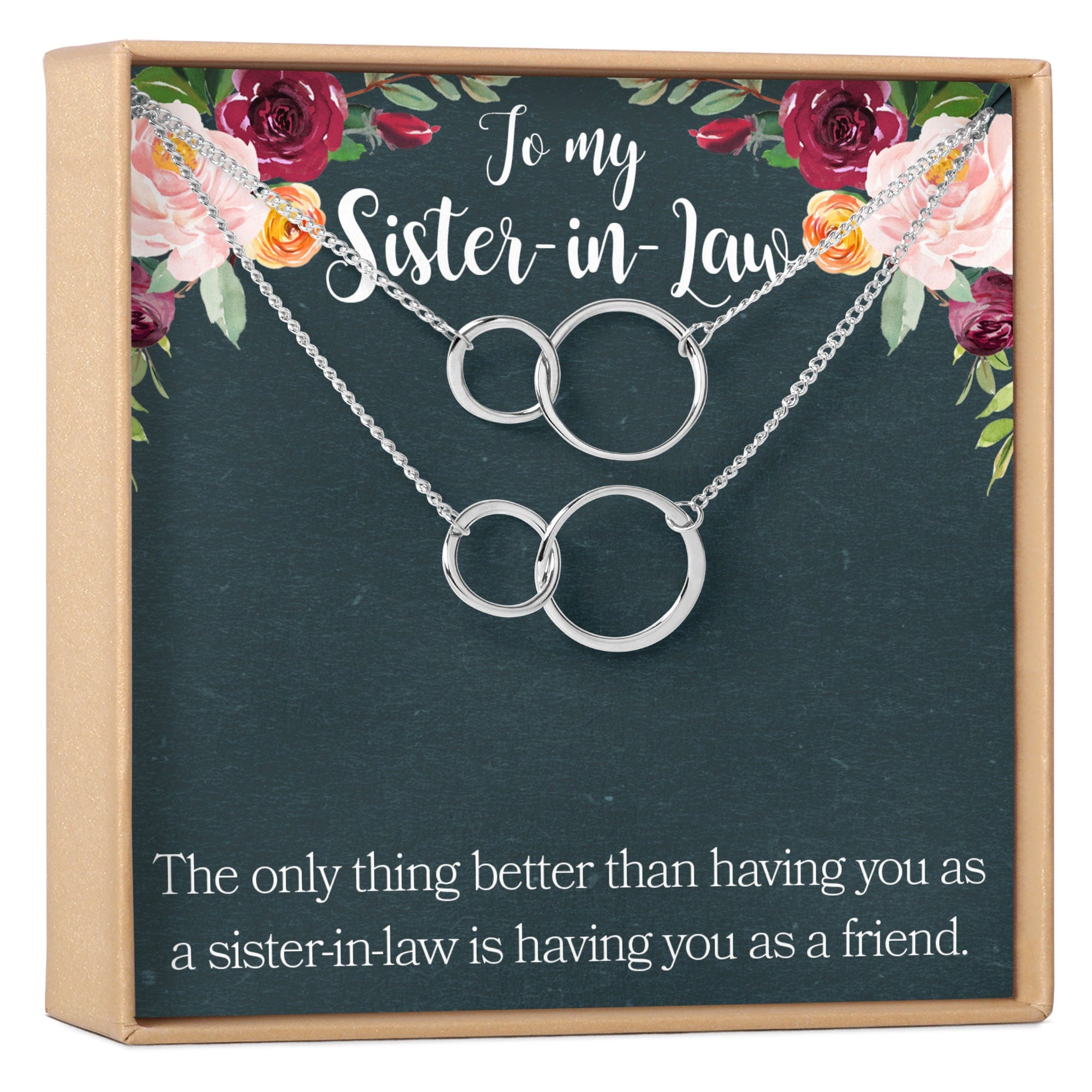 Sister of the Groom Necklace, Multiple Styles 2 Interlocking Circles, Set of 2 Silver
