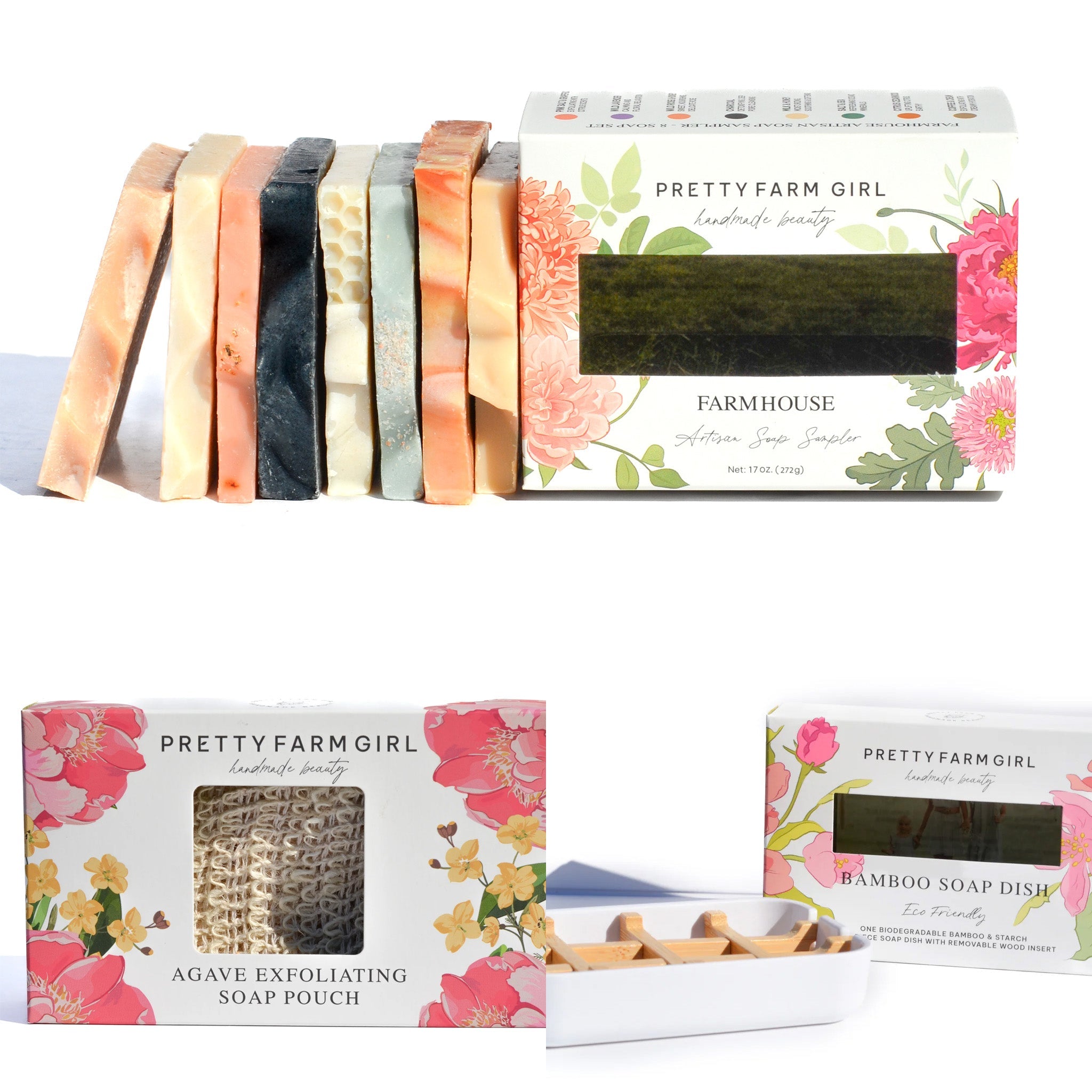 Farmhouse Artisan Goat Milk & Tallow Soap Sampler Dish + 3 Soap Pouches