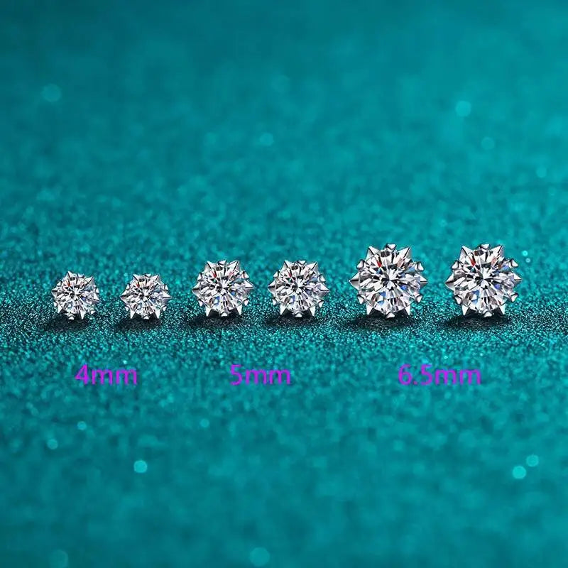 Sterling Silver Moissanite Stud Earrings 1ct 2ct VVS1 Lab Diamond Snowflake