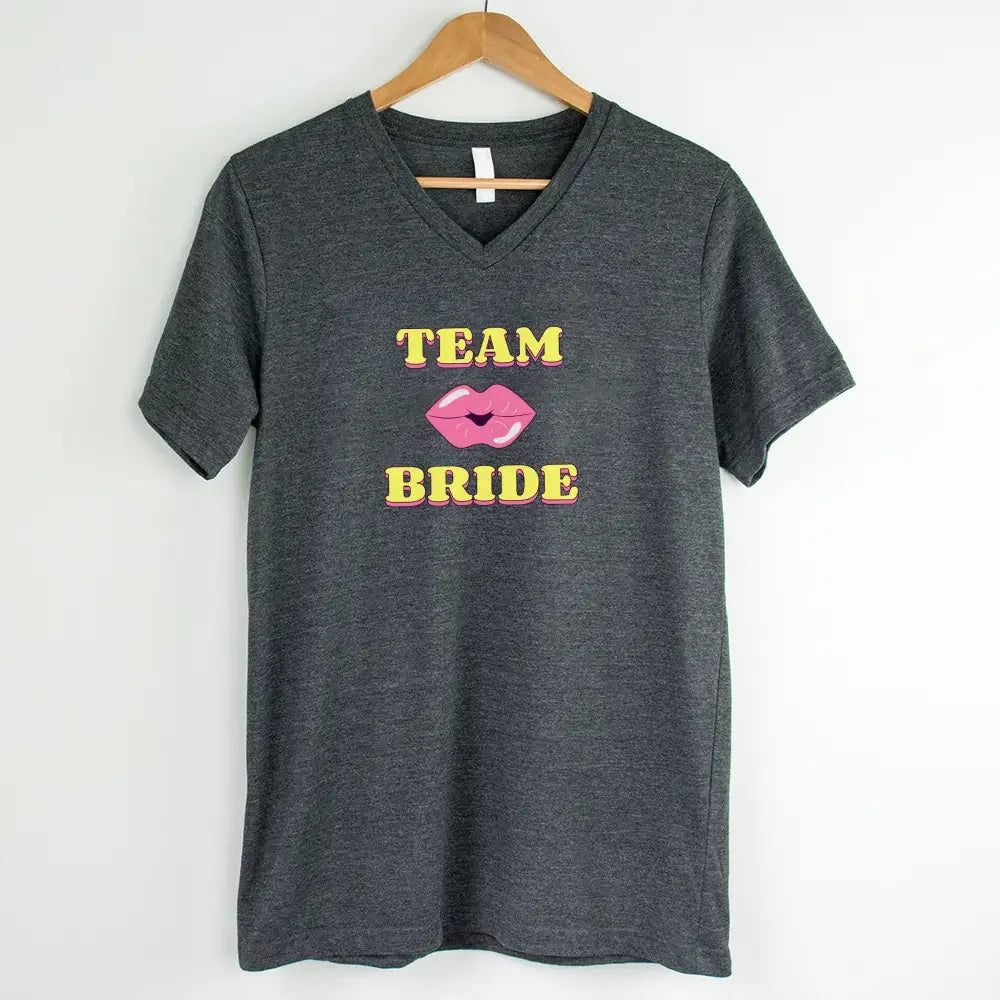 🍾 Team Bride & The Bride 💍 Bachelorette Party Matching V-Neck T-Shirts Team Bride Dark Heather