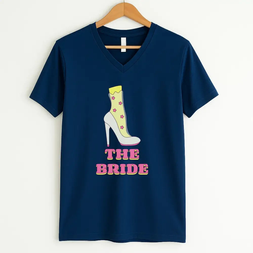 🍾 Team Bride & The Bride 💍 Bachelorette Party Matching V-Neck T-Shirts The Bride Navy