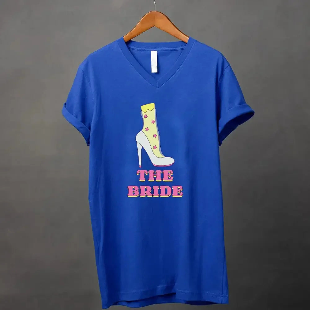 🍾 Team Bride & The Bride 💍 Bachelorette Party Matching V-Neck T-Shirts The Bride Royal Blue