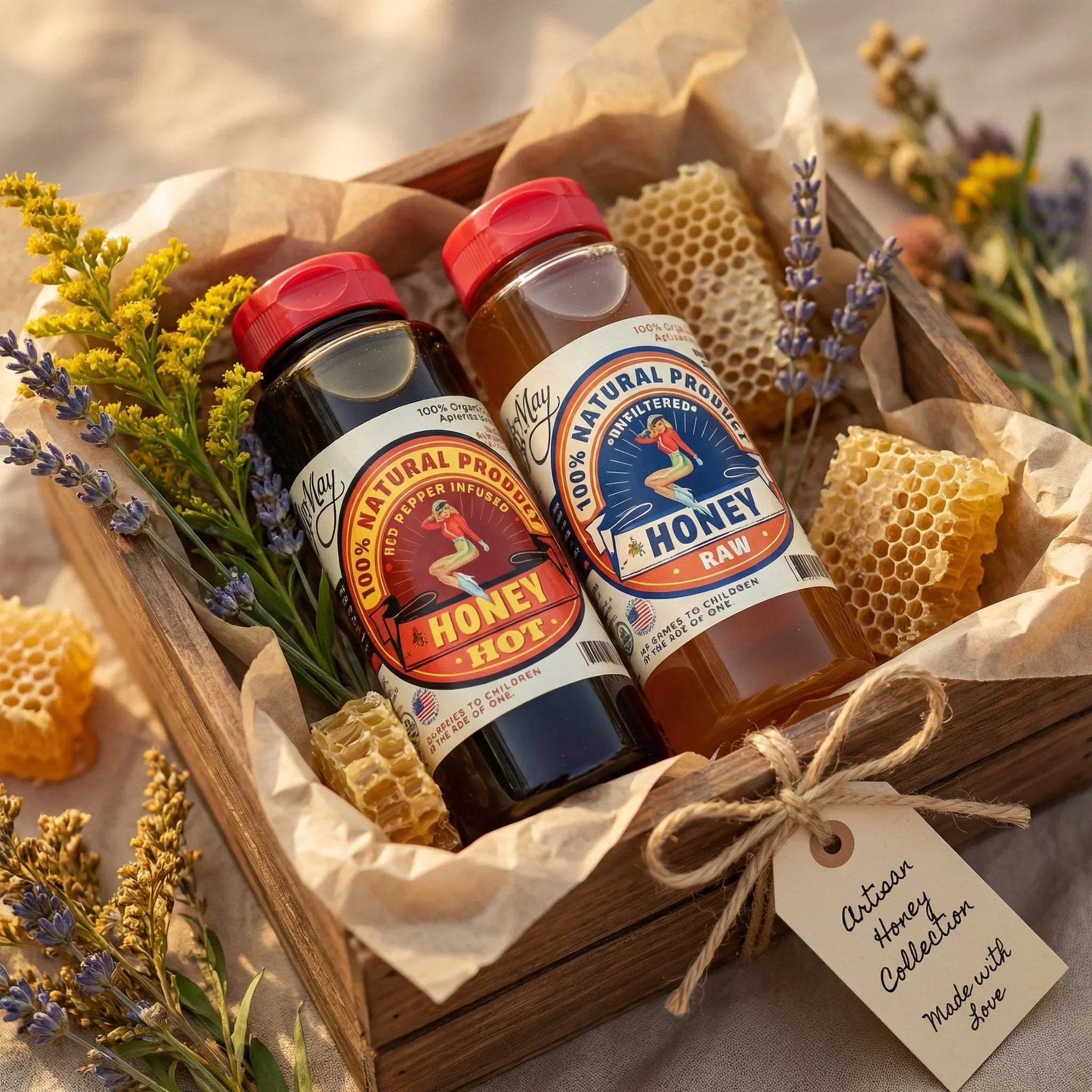Raw Honey & Hot Honey Duo - Sweet Heat 2-Pack Gift Set | Small Batch Farm Grown | Lady May
