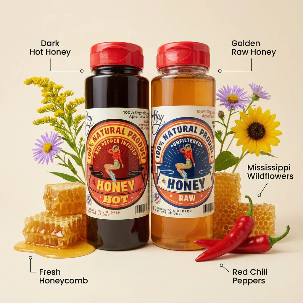 Raw Honey & Hot Honey Duo - Sweet Heat 2-Pack Gift Set | Small Batch Farm Grown | Lady May