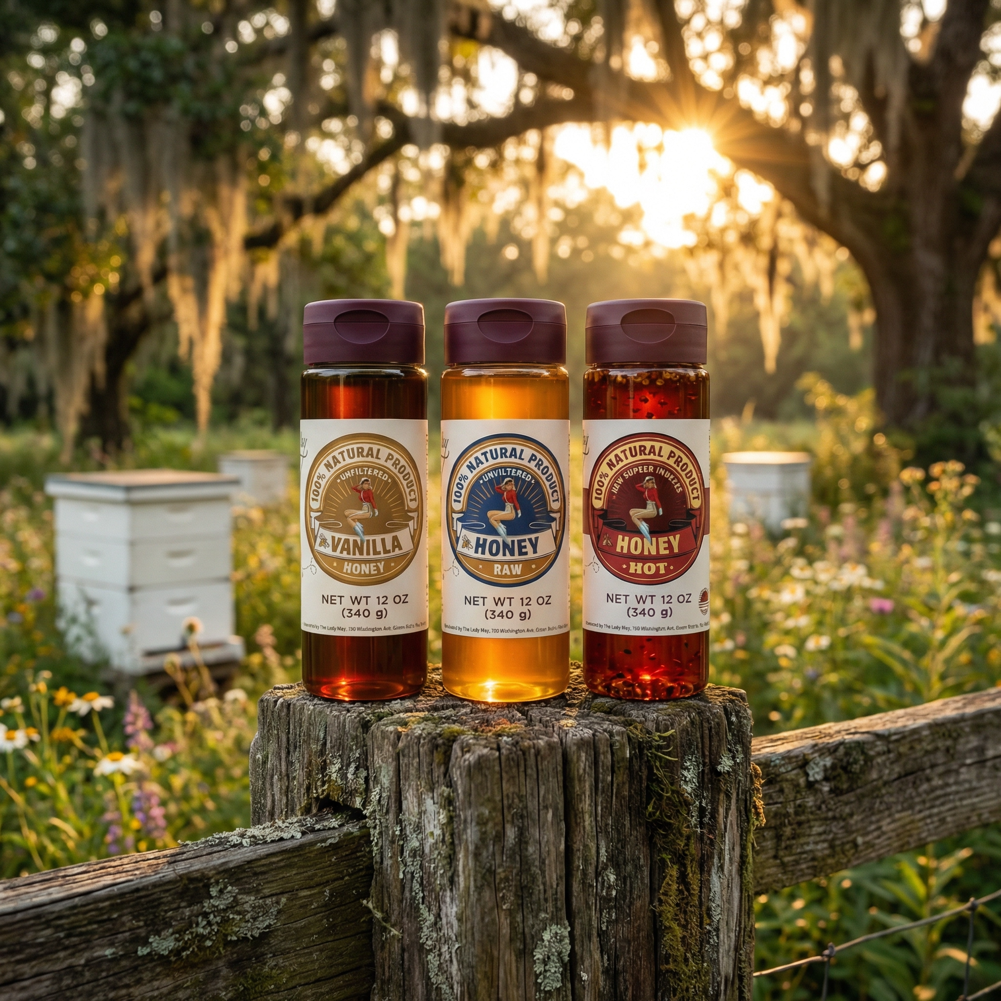 Honey Trio 3-Pack Gift Set - Raw, Hot & Vanilla Honey | Small Batch Farm Grown | Lady May