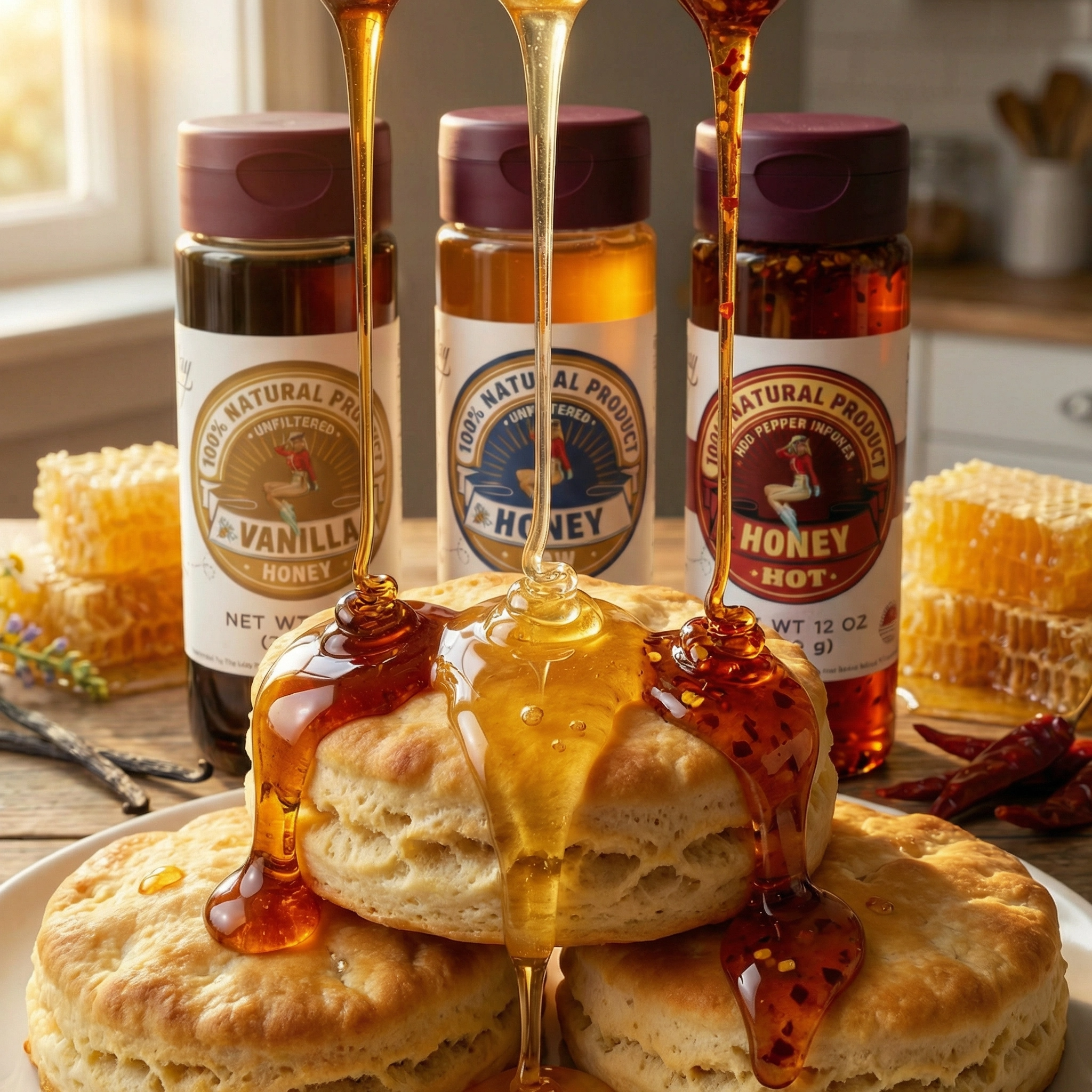 Honey Trio 3-Pack Gift Set - Raw, Hot & Vanilla Honey | Small Batch Farm Grown | Lady May