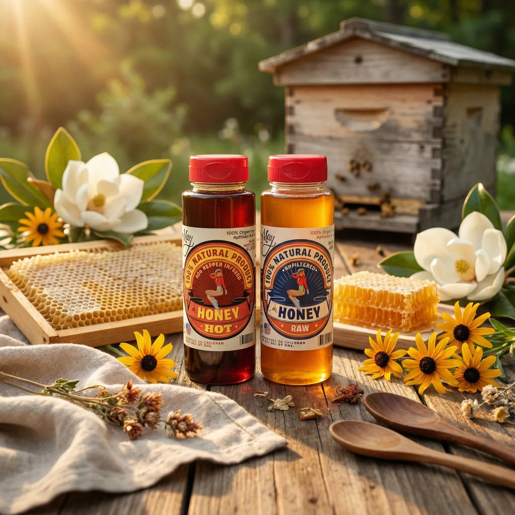 Raw Honey & Hot Honey Duo - Sweet Heat 2-Pack Gift Set | Small Batch Farm Grown | Lady May