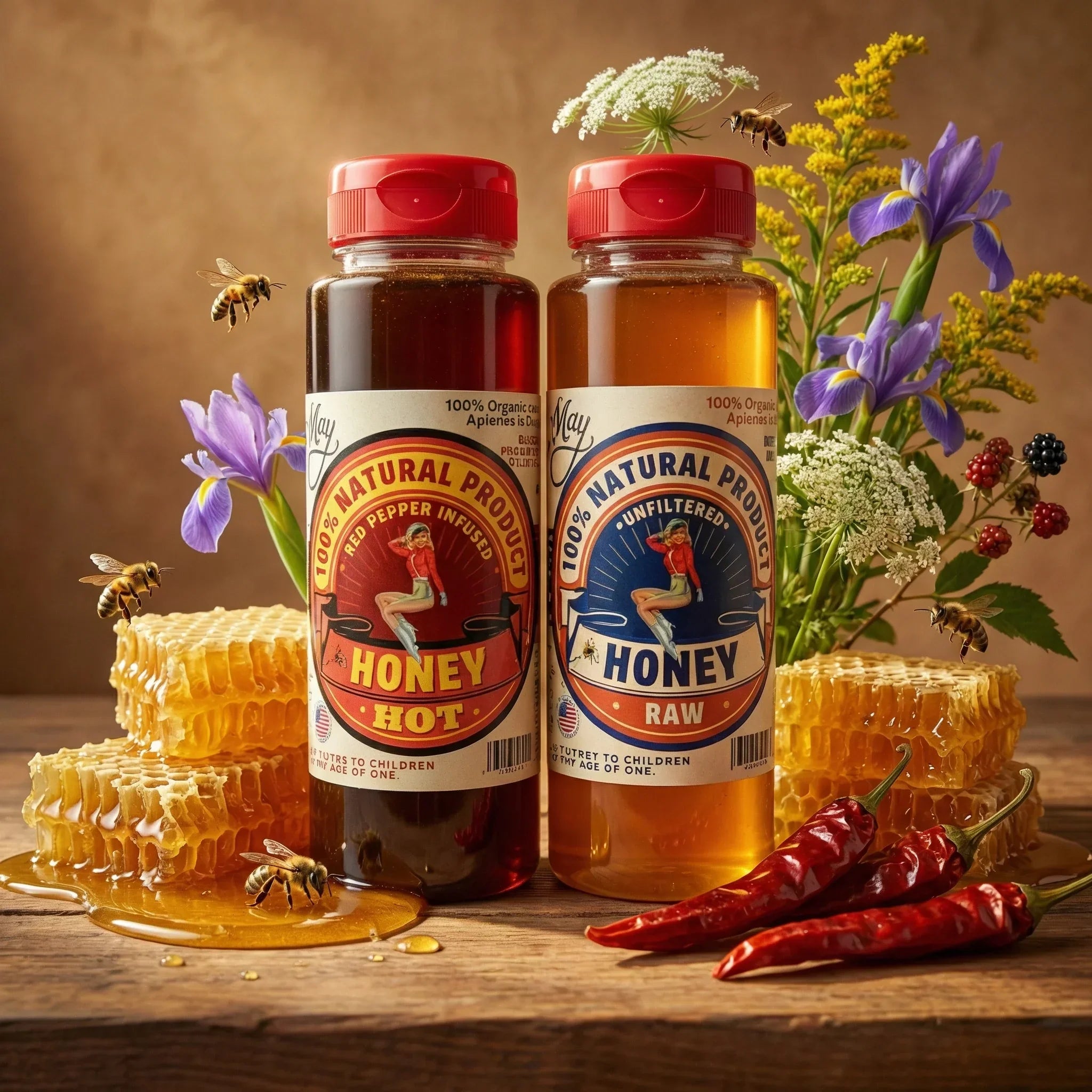Raw Honey & Hot Honey Duo - Sweet Heat 2-Pack Gift Set | Small Batch Farm Grown | Lady May