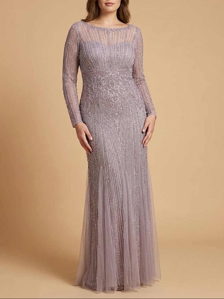 Lara High Neck Beaded Gown Lilac
