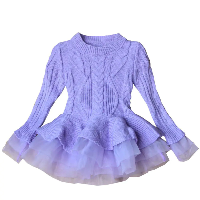 Girls' Sweater Dress Long Sleeve Purple 120cm